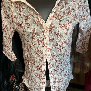 American Rag White and Red Floral Button Down Shirt